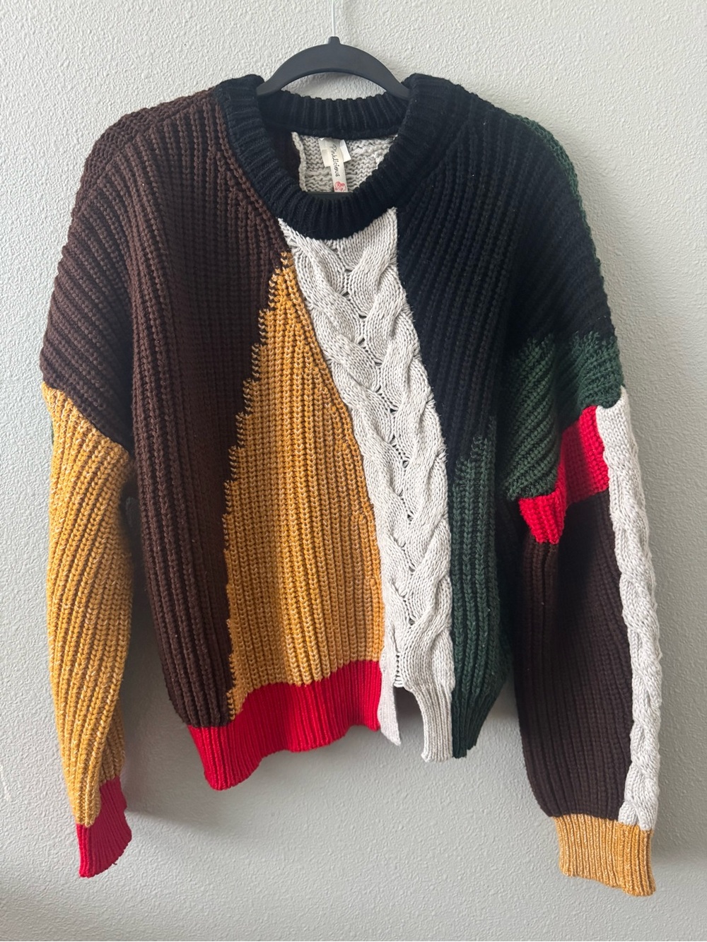 Delicious Multicolor Colorblock Cable-Knit Crewneck Sweater